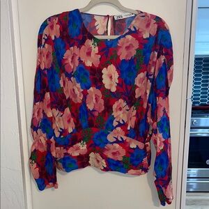 NWT Zara Women's Floral Multicolor Gathered Top | M